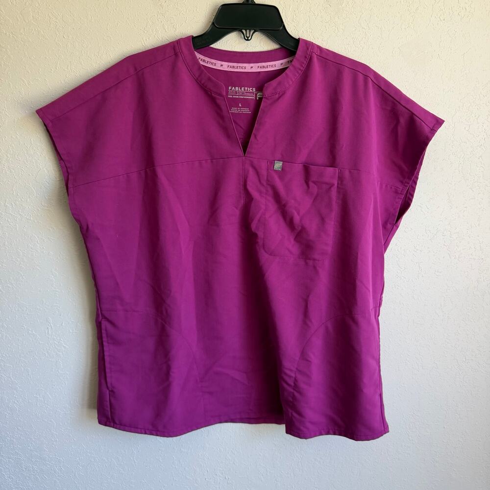 Fabletics Magenta Pink Evolve Oversized Scrub Top Short Sleeve V-Neck Womens L